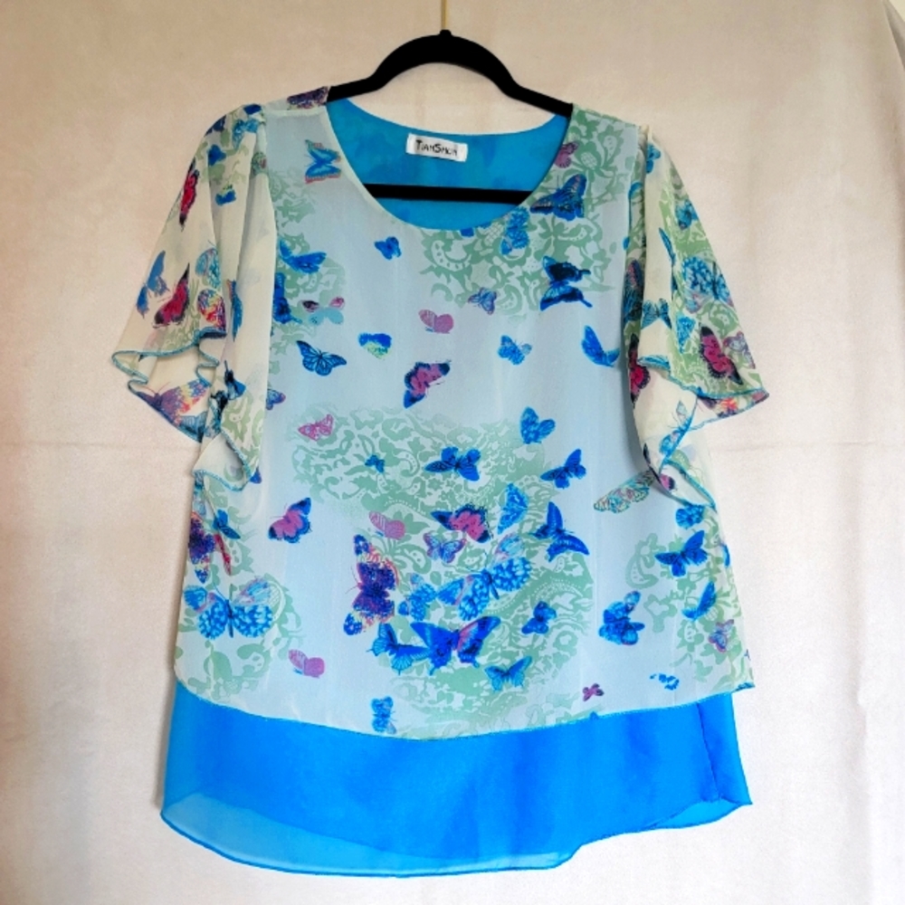 Butterfly sleeve butterfly layered top / blouse